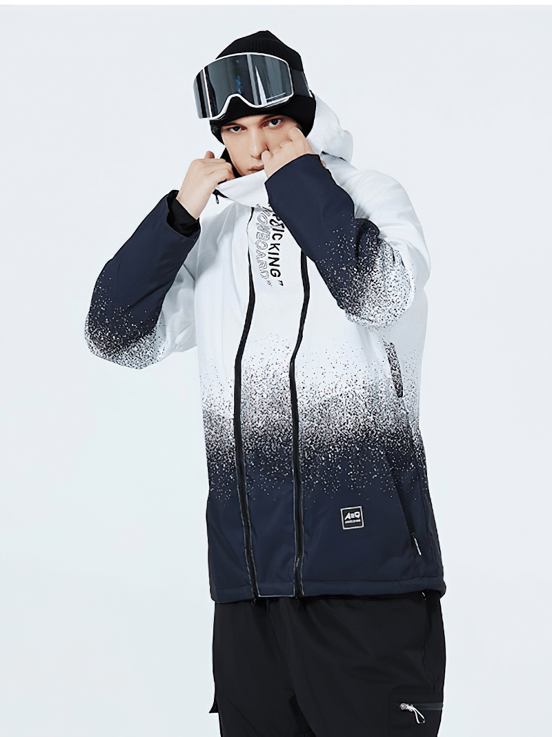 Stylish snowboarding jacket with hood and double zipper, perfect for skiing. Warm, waterproof and breathable unisex design, SF0943.